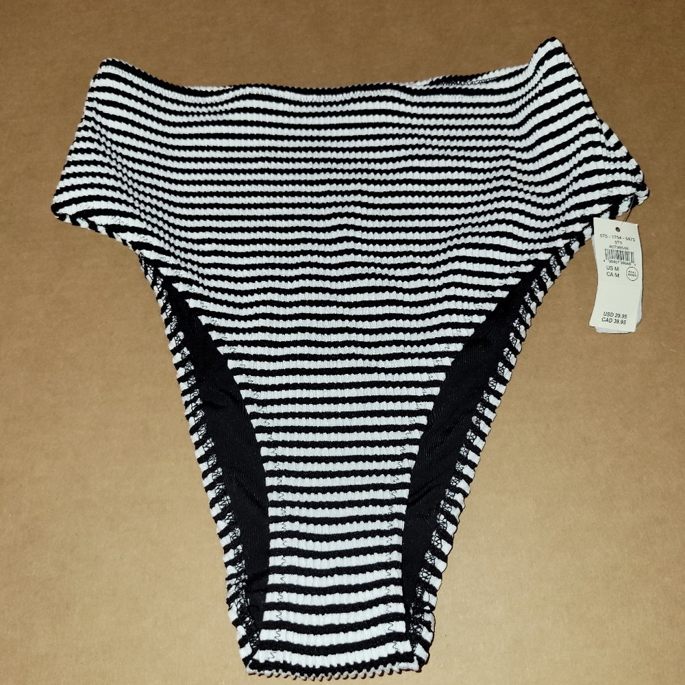 Aerie Black and White Striped Bikini Bottoms